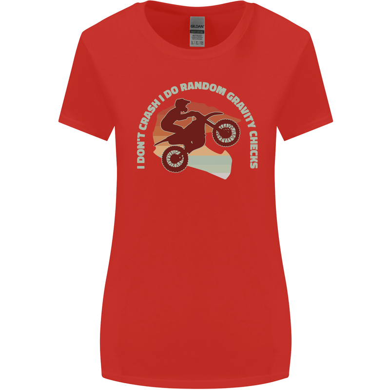 I Dont Crash Funny Motocross Biker Xmoto Womens Wider Cut T-Shirt Red