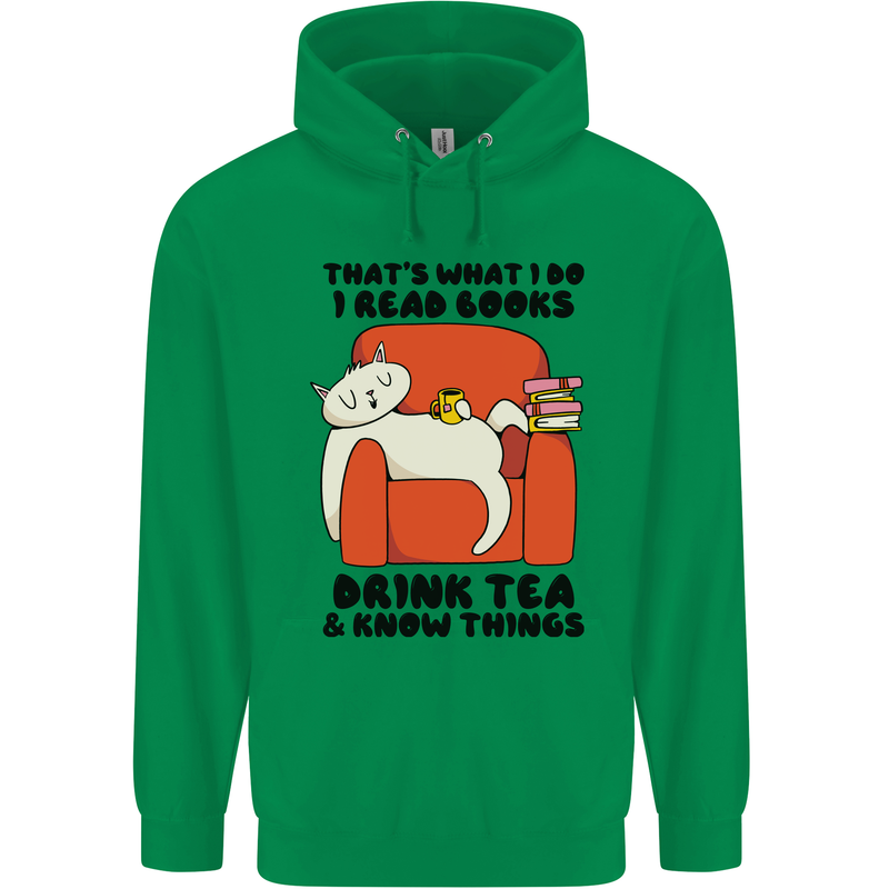 I Drink Tea and Know Things Funny Cat Childrens Kids Hoodie Irish Green