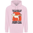 I Drink Tea and Know Things Funny Cat Childrens Kids Hoodie Light Pink