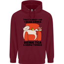 I Drink Tea and Know Things Funny Cat Childrens Kids Hoodie Maroon