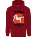 I Drink Tea and Know Things Funny Cat Childrens Kids Hoodie Red