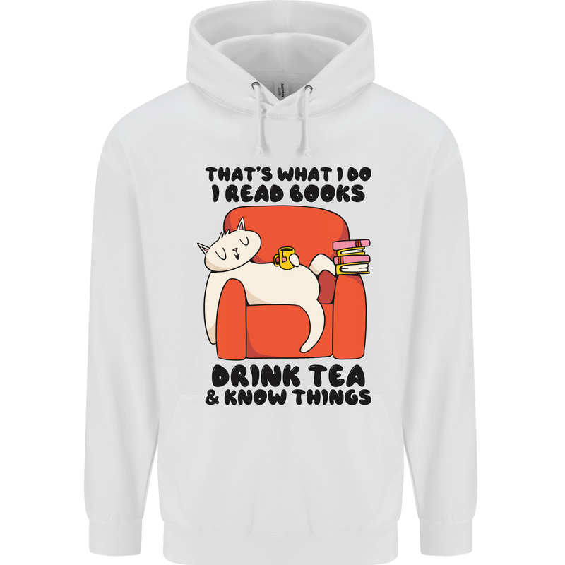 I Drink Tea and Know Things Funny Cat Childrens Kids Hoodie White