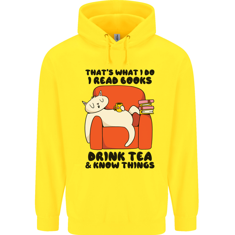 I Drink Tea and Know Things Funny Cat Childrens Kids Hoodie Yellow
