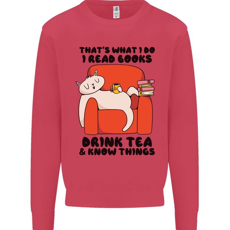 I Drink Tea and Know Things Funny Cat Kids Sweatshirt Jumper Heliconia