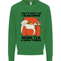 I Drink Tea and Know Things Funny Cat Kids Sweatshirt Jumper Irish Green