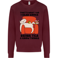 I Drink Tea and Know Things Funny Cat Kids Sweatshirt Jumper Maroon