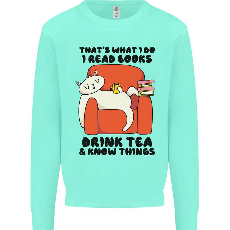 I Drink Tea and Know Things Funny Cat Kids Sweatshirt Jumper Peppermint