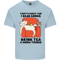 I Drink Tea and Know Things Funny Cat Kids T-Shirt Childrens Light Blue
