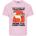 I Drink Tea and Know Things Funny Cat Kids T-Shirt Childrens Light Pink