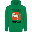 I Drink Tea and Know Things Funny Cat Mens 80% Cotton Hoodie Irish Green