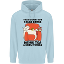I Drink Tea and Know Things Funny Cat Mens 80% Cotton Hoodie Light Blue