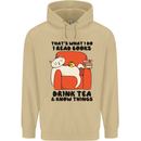 I Drink Tea and Know Things Funny Cat Mens 80% Cotton Hoodie Sand