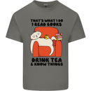 I Drink Tea and Know Things Funny Cat Mens Cotton T-Shirt Tee Top Charcoal