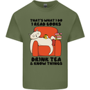 I Drink Tea and Know Things Funny Cat Mens Cotton T-Shirt Tee Top Military Green