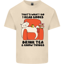 I Drink Tea and Know Things Funny Cat Mens Cotton T-Shirt Tee Top Natural