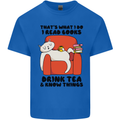 I Drink Tea and Know Things Funny Cat Mens Cotton T-Shirt Tee Top Royal Blue