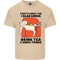 I Drink Tea and Know Things Funny Cat Mens Cotton T-Shirt Tee Top Sand