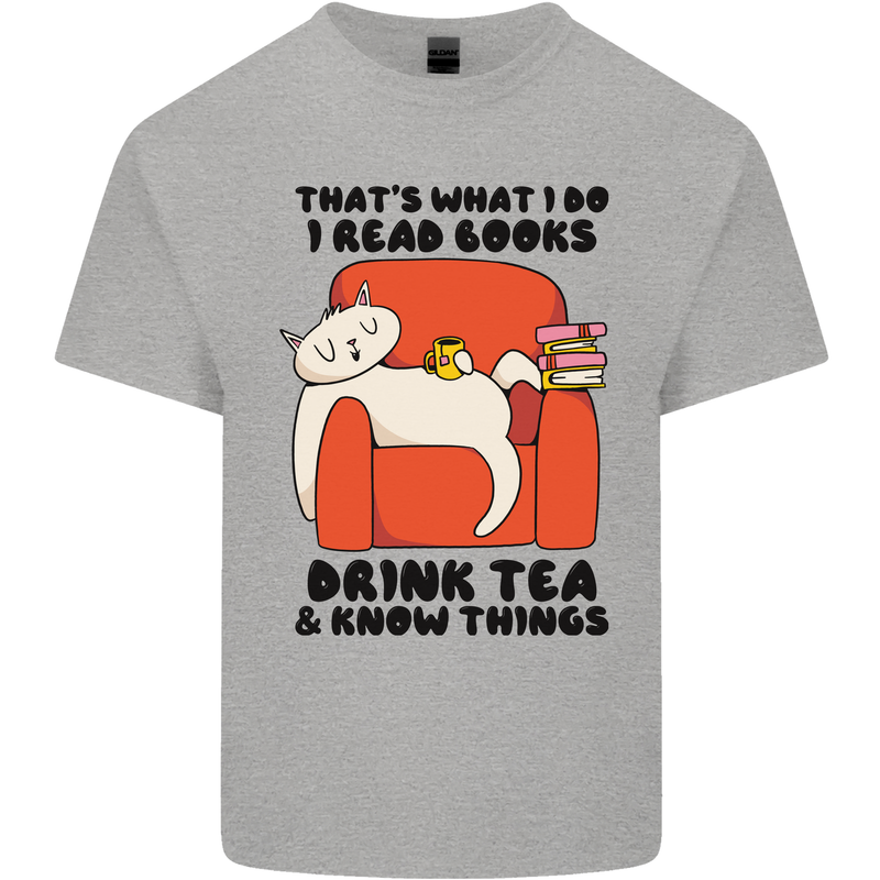 I Drink Tea and Know Things Funny Cat Mens Cotton T-Shirt Tee Top Sports Grey