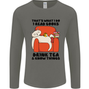 I Drink Tea and Know Things Funny Cat Mens Long Sleeve T-Shirt Charcoal