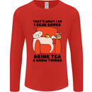 I Drink Tea and Know Things Funny Cat Mens Long Sleeve T-Shirt Red