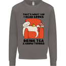 I Drink Tea and Know Things Funny Cat Mens Sweatshirt Jumper Charcoal