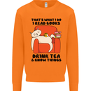 I Drink Tea and Know Things Funny Cat Mens Sweatshirt Jumper Orange