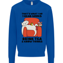 I Drink Tea and Know Things Funny Cat Mens Sweatshirt Jumper Royal Blue