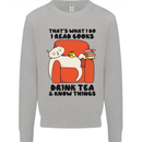 I Drink Tea and Know Things Funny Cat Mens Sweatshirt Jumper Sports Grey