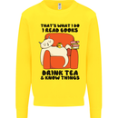 I Drink Tea and Know Things Funny Cat Mens Sweatshirt Jumper Yellow