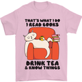 I Drink Tea and Know Things Funny Cat Mens T-Shirt 100% Cotton Light Pink