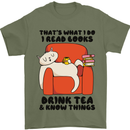 I Drink Tea and Know Things Funny Cat Mens T-Shirt 100% Cotton Military Green