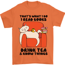 I Drink Tea and Know Things Funny Cat Mens T-Shirt 100% Cotton Orange