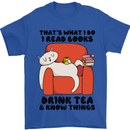 I Drink Tea and Know Things Funny Cat Mens T-Shirt 100% Cotton Royal Blue