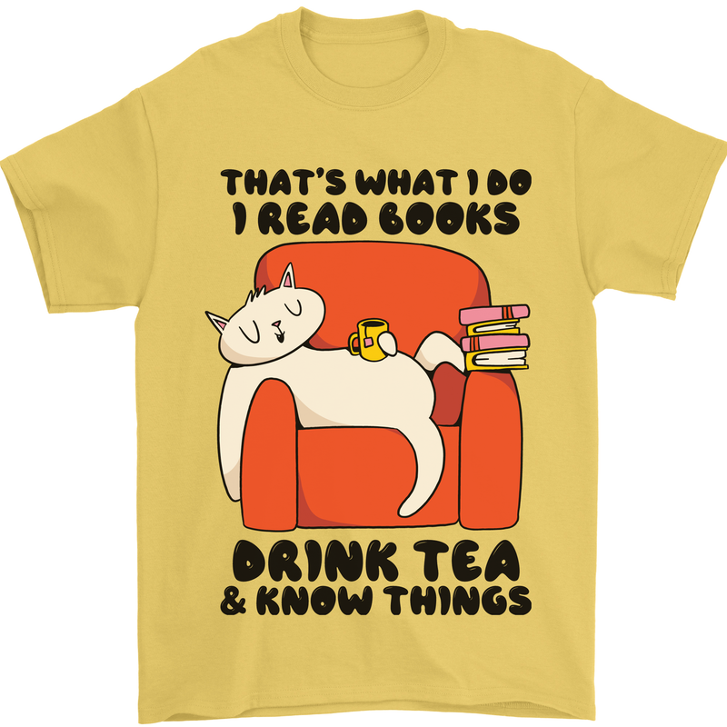 I Drink Tea and Know Things Funny Cat Mens T-Shirt 100% Cotton Yellow