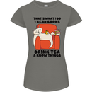 I Drink Tea and Know Things Funny Cat Womens Petite Cut T-Shirt Charcoal