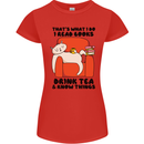 I Drink Tea and Know Things Funny Cat Womens Petite Cut T-Shirt Red
