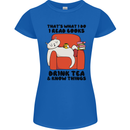I Drink Tea and Know Things Funny Cat Womens Petite Cut T-Shirt Royal Blue