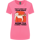 I Drink Tea and Know Things Funny Cat Womens Wider Cut T-Shirt Azalea
