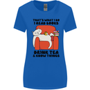 I Drink Tea and Know Things Funny Cat Womens Wider Cut T-Shirt Royal Blue