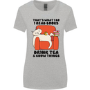 I Drink Tea and Know Things Funny Cat Womens Wider Cut T-Shirt Sports Grey