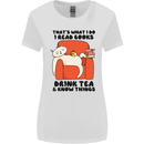 I Drink Tea and Know Things Funny Cat Womens Wider Cut T-Shirt White