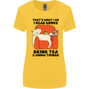 I Drink Tea and Know Things Funny Cat Womens Wider Cut T-Shirt Yellow