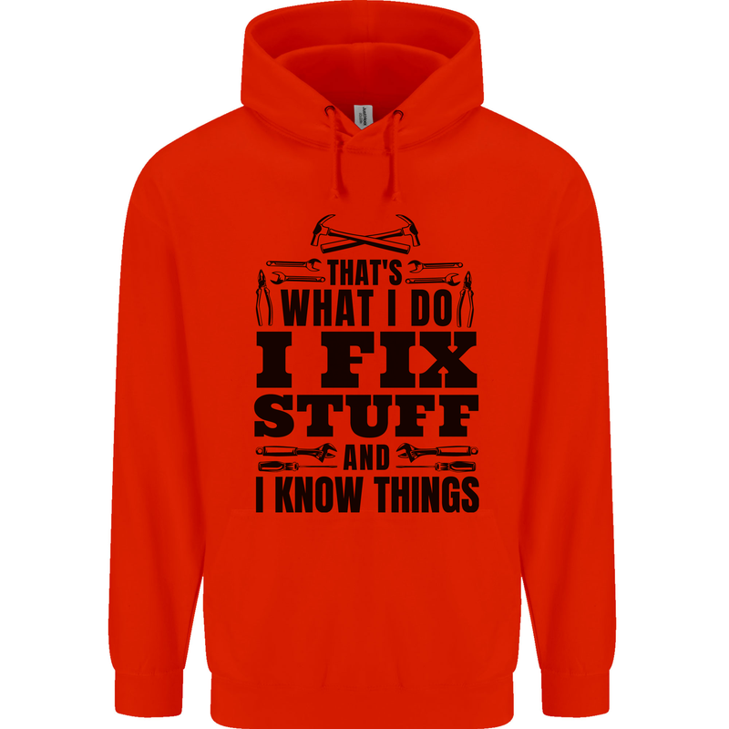 I Fix Stuff Funny Electrician Sparky DIY Childrens Kids Hoodie Bright Red