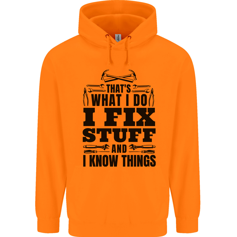 I Fix Stuff Funny Electrician Sparky DIY Childrens Kids Hoodie Orange