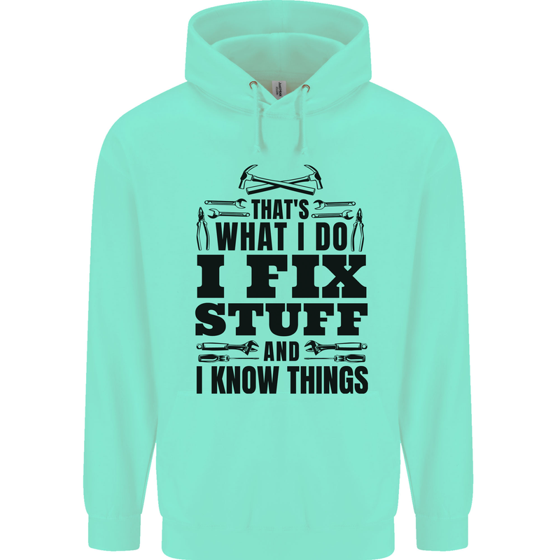 I Fix Stuff Funny Electrician Sparky DIY Childrens Kids Hoodie Peppermint