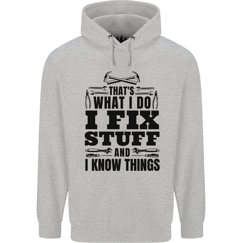 I Fix Stuff Funny Electrician Sparky DIY Childrens Kids Hoodie Sports Grey