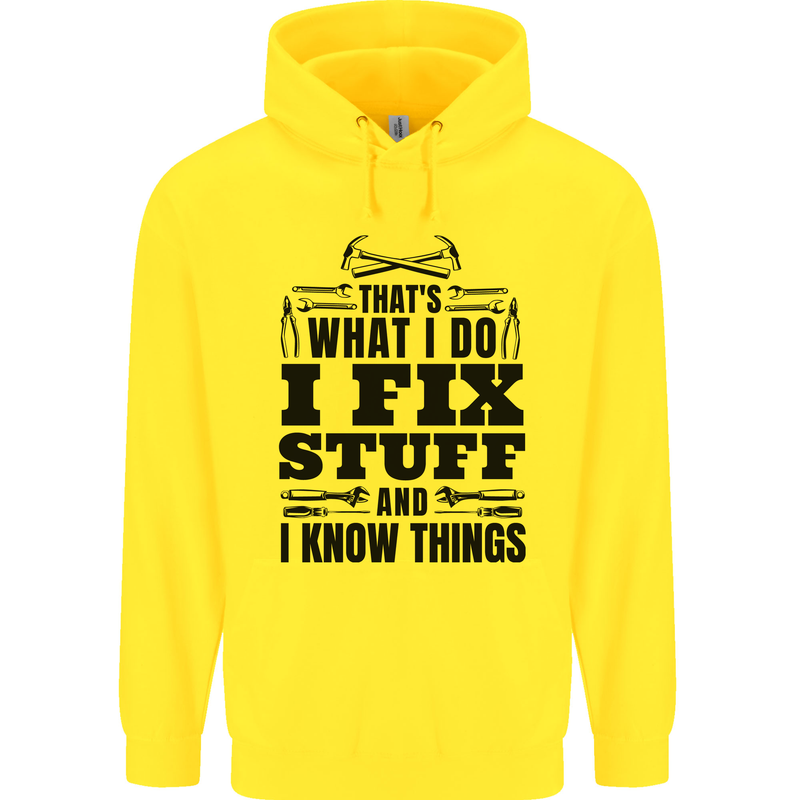 I Fix Stuff Funny Electrician Sparky DIY Childrens Kids Hoodie Yellow
