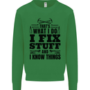 I Fix Stuff Funny Electrician Sparky DIY Kids Sweatshirt Jumper Irish Green