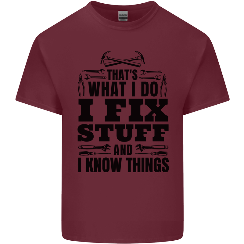 I Fix Stuff Funny Electrician Sparky DIY Mens Cotton T-Shirt Tee Top Maroon