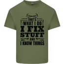 I Fix Stuff Funny Electrician Sparky DIY Mens Cotton T-Shirt Tee Top Military Green